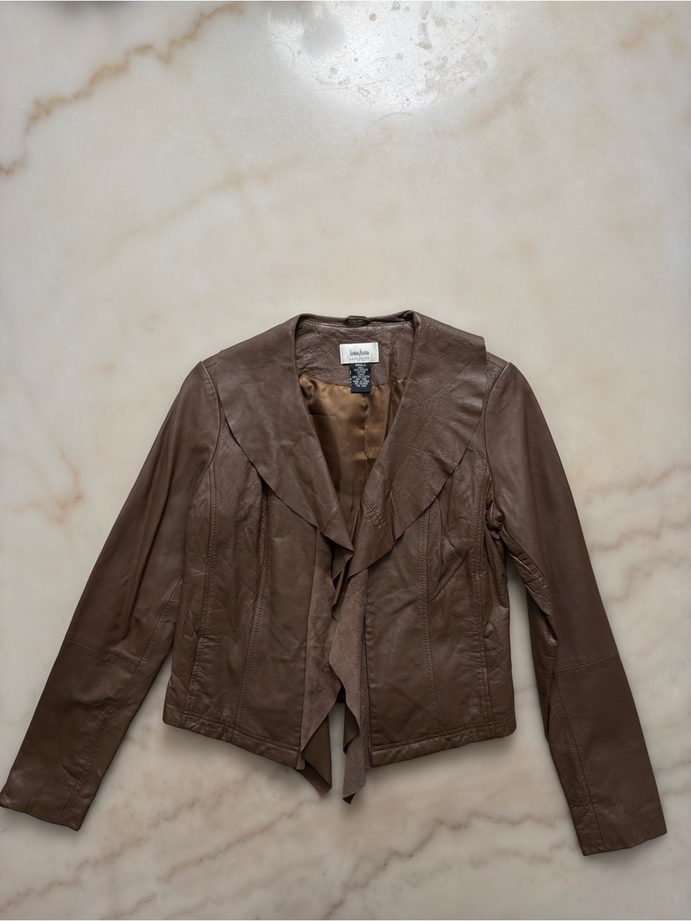 Neiman Marcus Exclusive Brown Draped Leather Jacket Size S Luxury Boho